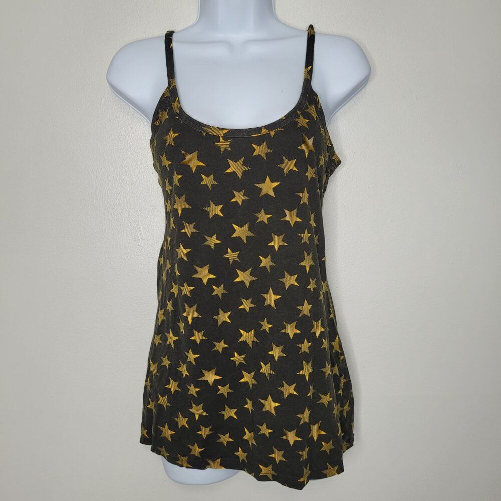 y2k OP gold yellow black star print emo scene grunge kesha party tank size xl